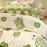 Tineit Kawaii Bear Bedding Set No Filler Ins Single Queen Size Duvet Cover Flat Sheet Pillowcase Kids Adult Boys Home Hotel Bed Linens