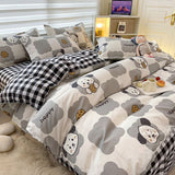 Tineit Cute Cartoon Bedding Set Kids Single Double Size Boys Girls Duvet Cover Flat Sheet Pillowcases No Filler Home Textile