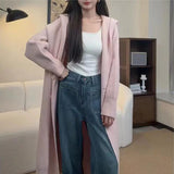 thanksgiving outfit Tineit Casual Knitted Long Hooded Cardigan Women Korean Loose Solid Single-Breasted Sweaters Female Autumn Chic Elegant Daily Outwear