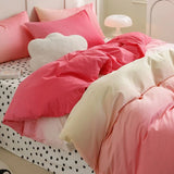 Tineit Gradation Pink Color Bedding Set Flat Bed Sheet Duvet Cover Single Double Full Queen King Bedclothes Ins Pure Bedroom Linen