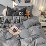 Tineit Solid Blue Duvet Cover Set Ins Korean Style Single Double Size Flat Sheet Pillowcases Eyes Printed Nordic Soft Bedding Set