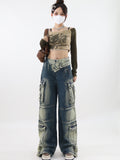 christmas outfit Tineit Women's Wide Cargo Jeans Fashion 90s Aesthetic High Waist Denim Trousers Harajuku Korean Baggy Jeans Pants Grunge 2000s Clothes