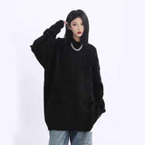 thanksgiving outfit Tineit Fall Long Sleeve Hole Knit Sweaters Women Y2K Fashion Streetwear Tassels O Neck Solid Pullovers Bf Korean Oversized Loose Jumper