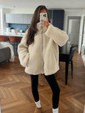 Tineit 2024 Chic Women's Thermal Lamb Wool Coats Fashion O-neck Full Sleeves Single Breasted Jackets 2024 Female Thick Warm Streetwear