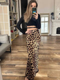 Tineit 2024 Women Fashion Leopard Print Skirt Vintage High Waist Midi Skirts Elegant Women Summer Casual Streetwear Skirt