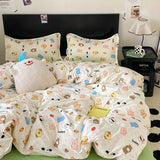 Tineit Cute Rabbit Carrot Bedding Set Soft Green Flat Sheet Quilt Cover Pillowcase Bed Linen Twin Queen Full Size Floral Duvet Cover