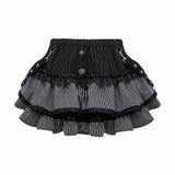 Tineit Women Sweet Lolita Lace Up Ruffles Cardigan Sexy Slim Fit Strapless Vest High Waist Ruched Skirts Early Autumn Three Piece Sets