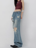 christmas outfit Tineit Women Blue Y2k Ripped Jeans Harajuku Japanese 2000s Style Baggy Denim Trousers Aesthetic Vintage Jean Pants Trashy Clothes 2025