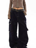 christmas outfit Tineit Women's Dark Blue Y2k Baggy Cargo Jeans Harajuku Japanese 2000s Style Oversize Denim Trousers Vintage Jean Pants Trashy Clothes