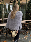 Tineit Elegant Fluffy Faux Fur Cape Coat For Women 2024 Fashion Round Collar Fake Sleeve Jacket Fall Winter Chic Ladies Warm Streetwear