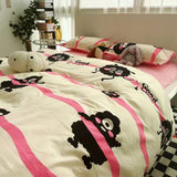 Tineit Cute Rabbit Carrot Bedding Set Soft Green Flat Sheet Quilt Cover Pillowcase Bed Linen Twin Queen Full Size Floral Duvet Cover