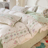 Tineit Floral Printed Duvet Cover Fresh Tulip Flower Comforter Cover and Sheet Pillowcase Skin-friendly Girl Home Bedding Set NO Filler