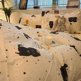 Tineit Black Cat Pumpkin Bedding Set INS Cartoon Duvet Cover Set Queen King Quilt Cover Soft Bedclothes Flat Bed Sheets Set For Girls