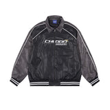 Tineit 2024 Fall Fashion Oversized Star Logo Pu Leather Varsity Jacket