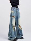 christmas outfit Tineit Women's Blue Ripped Jeans Harajuku Y2k Japanese 2000s Style 90s Aesthetic Baggy Denim Trousers Jean Pants Vintage Trashy Clothes