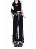 christmas outfit Tineit Women's Vintage Jeans Baggy High Waist Denim Trouser 2000s Harajuku 90s Aesthetic Retro Korean Y2k Wide Leg Pants Pippie Clothes