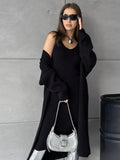 thanksgiving outfit Tineit Casual Knitted Sling Dresses Cardigan Set Women Loose Solid V-neck Knitwear Long Open Sweater Woman's Sets Autumn Chic Oufits