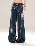 christmas outfit Tineit Women's Blue Baggy Star Jeans Harajuku Aesthetic Denim Trousers Y2k Vintage Japanese 2000s Style Jean Pants Trashy Clothes 2025