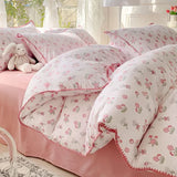 Tineit Lovely Pastoral Girls Flower Bedding Set, Soft Washed Cotton Bed Linens For Dreamy Nights, Simple Bedspread And Home Textile