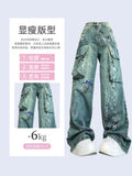 christmas outfit Tineit Women Blue Graffiti Cargo Jeans Baggy Vintage Korean Cowboy Pants Harajuku Denim Trouser 90s Aesthetic Y2k 2000s Trashy Clothes