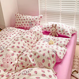 Tineit Cute Rabbit Bedding Set No Filling Pink Blue Boys Girls Favorite Single Double Duvet Cover Flat Sheet Pillowcase Kit New 2024