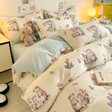 Tineit Cute Cartoon Duvet Cover Set No Filler Ins Full Queen Size Comforter Cover Sheet Pillowcase Skin-friendly Girl Home Bedding Set