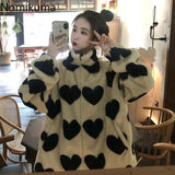 Tineit 2025 Winter Clothing Lamb Down Jacket for Women Print Stand Neck Thicked Oversized Outwear Casual Fashion Zipper Y2k Coat 27y361