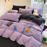 Tineit Ins Purple Potato Cake Bedding Set Towel Embroidery Duvet Cover Queen Twin Full Size Bed Flat Sheet Quilt Cover Pillowcases