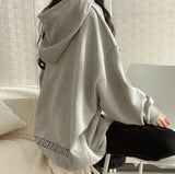 Tineit 2024 Fall Fashion Solid Color Letter Print Oversized Hoodie