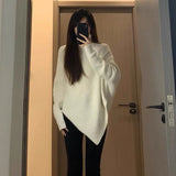 thanksgiving outfit Tineit Irregular Knit Pullover Women Fashion Lazy Loose Solid Elegant Turtleneck Sweater Chic Vertical Pit Strip Harajuku Y2K Jumpers