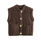 Tineit Knitted Twist Cardigan Coats Women Sleeveless Elegant Single Breasted O-neck Sweater Female 2025 Autumn Street Lady Knitwear