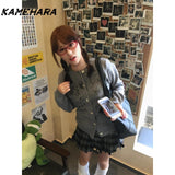 Tineit Japanese Abitu Subculture Millennium Y2k Sweet Cool College Style Knitted Cardigan Cartoon Letter New Jacket for Women