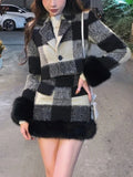 Tineit Plaid Knitted Suit Woman Korean 2 Piece Dress Set 2025 Winter Vintage Fashion Tops Cardigan + Slim Bodycon Y2k Mini Skirt Chic