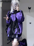 Tineit Streetwear Jackets Women Japanese Harajuku Y2k Tops Contrast Color Zipper Outwear Casual Fashion Oversized Coats 2025 Ropa Mujer