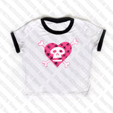 Tineit Y2K clothes skull graphic grunge baby tee Crop Top 2000s Streetwear Harajuku Goth Short Sleeve T-shirt Skeleton print clothes