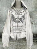 Tineit Vintage Sweatshirts 2025 Women's Clothes White Print Tunic Hooded Y2k Coat Streetwear Fashion Casual Hoodies Tops Ropa Mujer