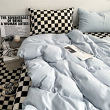 Tineit Checkerboard Bedding Sets Solid Color Fashion Single Double Queen Size Duvet Cover Flat Sheet Pillowcases Hotel Home Bed Linen