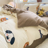 Tineit Cute Cartoon Duvet Cover Set Kids Adult Twin Queen Size Girls Boys Flat Sheet Pillowcase No Filler Soft Home Decor Bedding Set