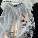 Tineit Spider Print Harajuku Sweatshirts Coats Women Clothes Streetwear BF Hoodies Chic Hooded Y2k Tops Casual Zipper Oversized Hoodie