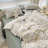 Tineit Ins Bedding Set Cream Green Floral Twin Queen Size Duvet Cover Flat Sheet Pillowcase No Filler Girl Boy Gift Home Bed Linens