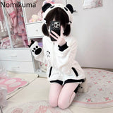 Tineit Cute Cat Hooded Sweatshirts for Women Preppy Style Fashion Japanese Hoodies Coats Zipper Thicked Casual Hoodie Jackets Y2k Tops