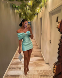 Tineit th Birthday Off The Shoulder Homecoming Dresses Tiffany Blue Mini Bowknot Party Dress (PRE-ORDER)