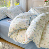 Tineit Lovely Pastoral Girls Flower Bedding Set, Soft Washed Cotton Bed Linens For Dreamy Nights, Simple Bedspread And Home Textile