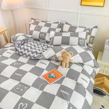 Tineit Cute Bear Bedding Set Girls Boys Kids Single Double Size Flat Sheet Duvet Cover Pillowcase Bed Linens White Blue Home Textile