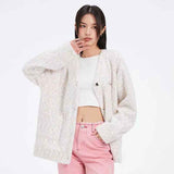 thanksgiving outfit Tineit Autumn Color Women Knit Cardigan Fashion Loose Lazy Style V Neck Long Sleeve Cardigan Sweater Elegant Preppy All Match Outerwear