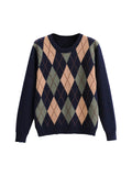 Tineit 2024 Fall Fashion Vintage Argyle Pullover Sweater