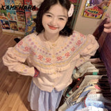 Tineit Japanese Kawaii Sweet Age Reducing Fer Island Bow Sweater 2025 Spring New Loose Atmosphere Knitted Top Cropped Cardigan