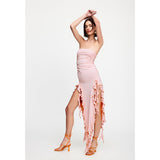 Tineit Pink Rushed Strapless Midi Dress