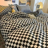 Tineit Simple Bedding Set Plaid Sold Color Single Queen Size Duvet Cover No Filling Boys Girls Flat Sheet Pillowcase Kit