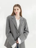 christmas outfit Tineit Grey Blazer Coat Women Korean Casual Loose 2025 Autumn Oversized Single-breasted Turndown Collar Long Sleeve Suit Jacket Female